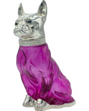 Vintage French Bulldog Pink Glass Silverplate Claret Jug Decanter Barware picture