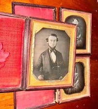 Lot 1840s Daguerreotype Photo Father & Two Daughters Man Girl Family 1/4 & 1/6 picture