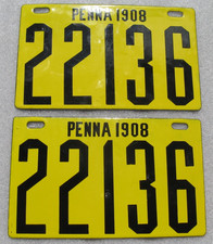 1908 PAIR PA Pennsylvania Porcelain License Plates PENNA ORIGINAL MINT ING-RICH picture
