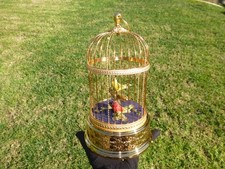 EXC Vintage Swiss Reuge Singing Bird Cage Gold Filled Cage Two Birds Model picture