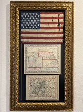 Antique 38 Star Signed American Flag Silk Colorado Maps 1861-1886 Framed USA US picture