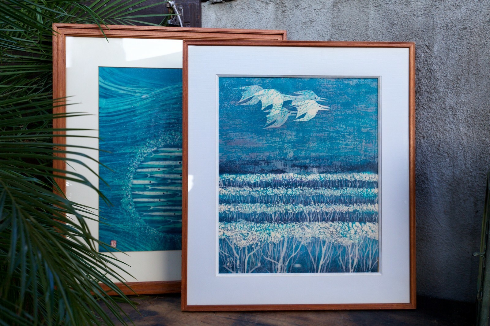 Set of Vintage Yoshitaka Kohrogi Japanese Batik Art Framed Artist Signed