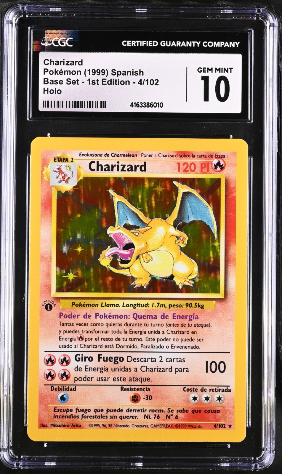 Pokemon Charizard Base Set 1st Edition SPANISH 4/102 CGC 10 GEM MINT RARE