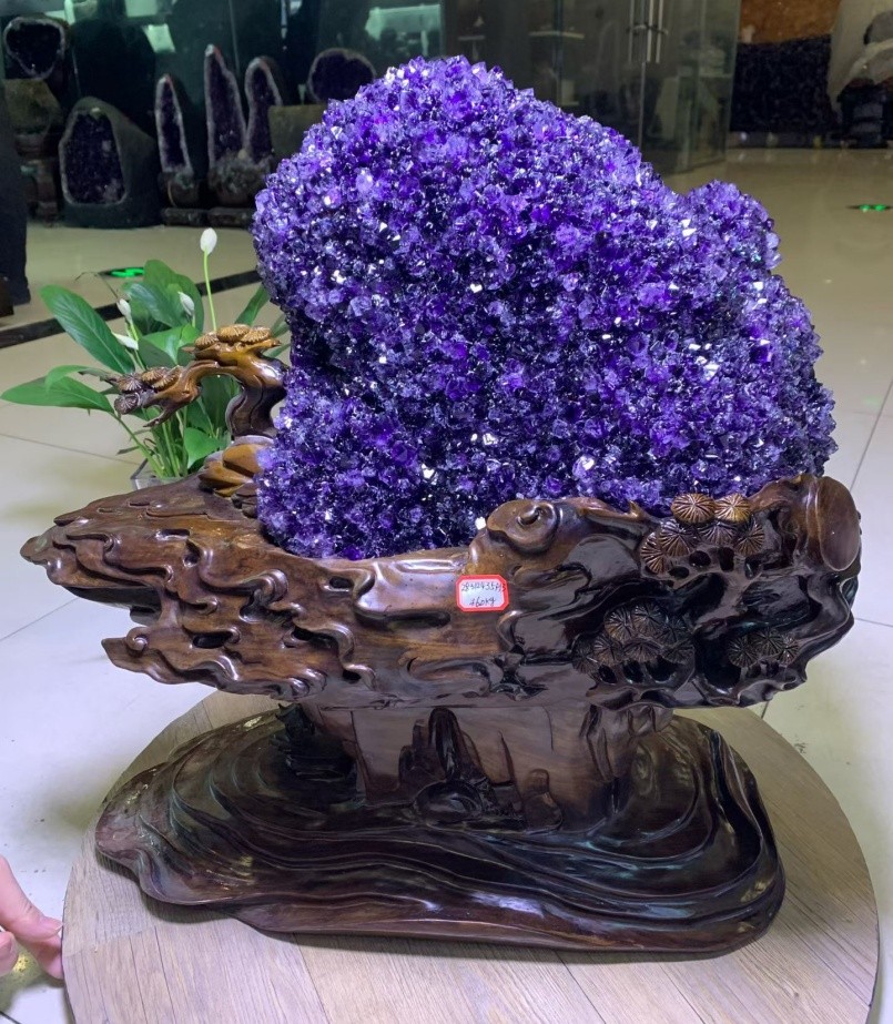 101LB Top Natural Amethyst Flower Quartz Crystal Specimen Reiki Healing + STAND