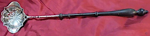 LONDON 1748 STERLING & EBONY TODDY DOUBLE LIP LADLE,JEREMIAH KING,16 1/4 LONDON 1748 STERLING & EBONY TODDY DOUBLE LIP LADLE,JEREMIAH KING,16 1/4
