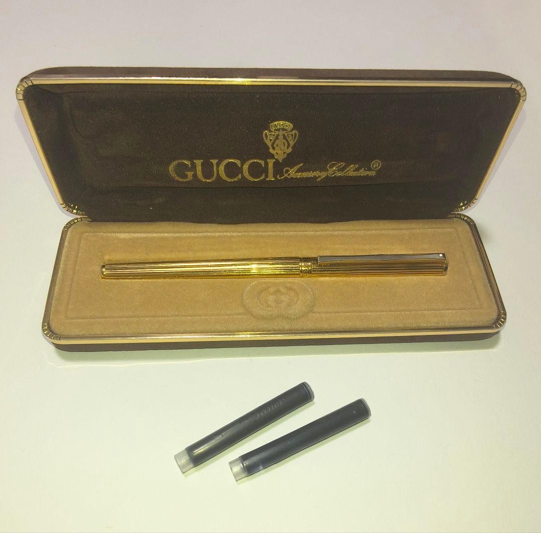 Gucci Old Firenze Fountain Pen Gold w/Ink Cartridges Rare Vintage