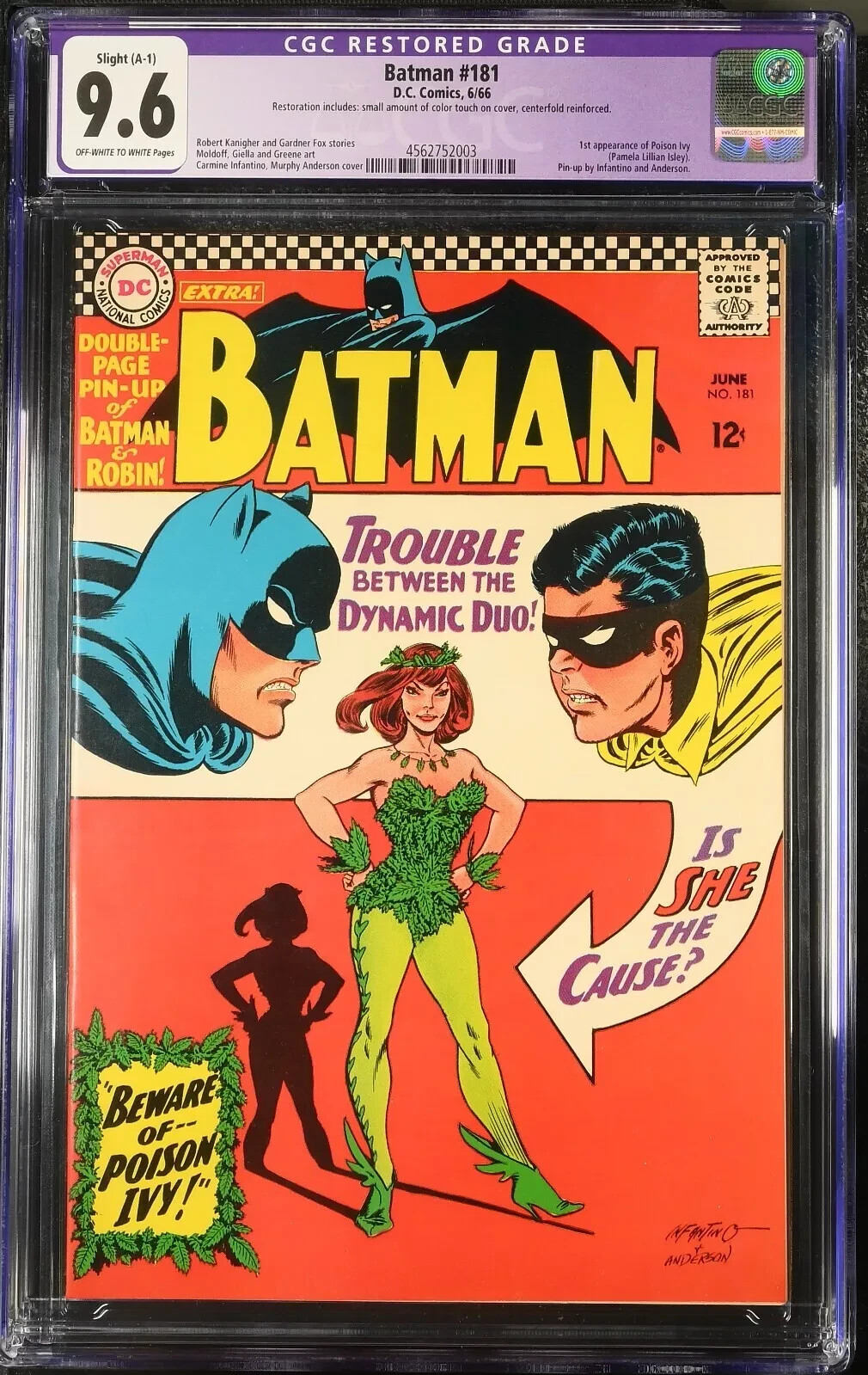 1966 Batman 181 CGC 9.6 A-1 Restored. 1st Appearance of Poison Ivy. Robin 1966 Batman 181 CGC 9.6 A-1 Restored. 1st Appearance of Poison Ivy. Robin