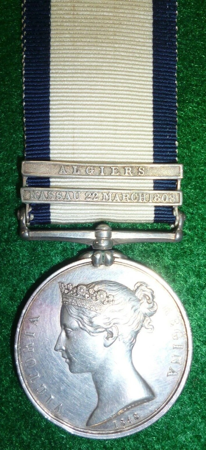 Naval General Service Medal 1793-1840, (2) clasps, Nassau 22 March 1808, Algiers Naval General Service Medal 1793-1840, (2) clasps, Nassau 22 March 1808, Algiers