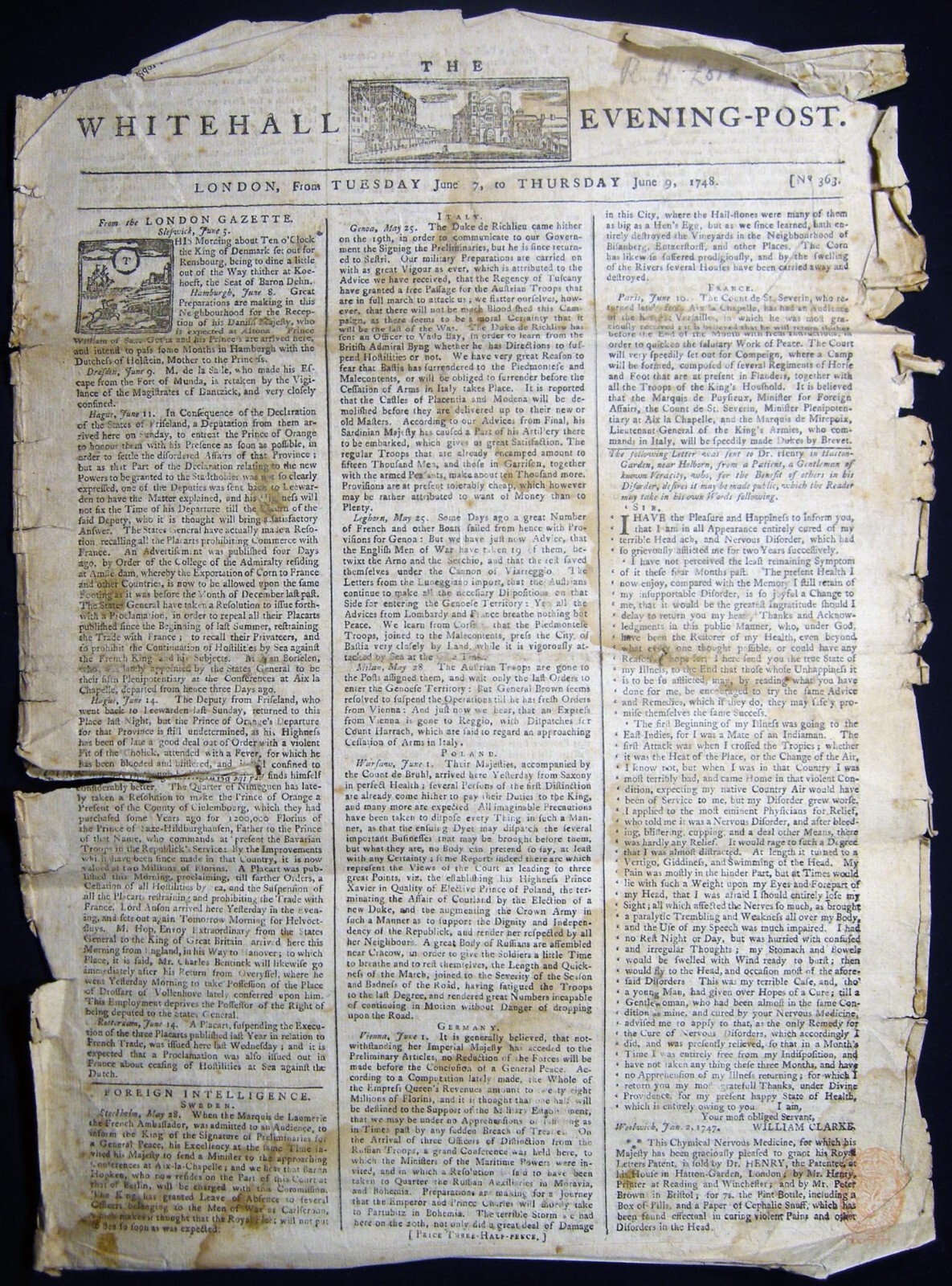 1748 THE WHITEHALL EVENING POST LONDON NEWSPAPER 1748 THE WHITEHALL EVENING POST LONDON NEWSPAPER