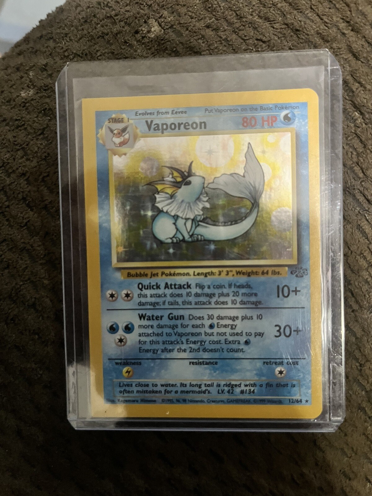 Vaporeon Miscut Pokemon Card  Jungle Base Set 12/64 Holo Vtg 1999 1/1 Vintage