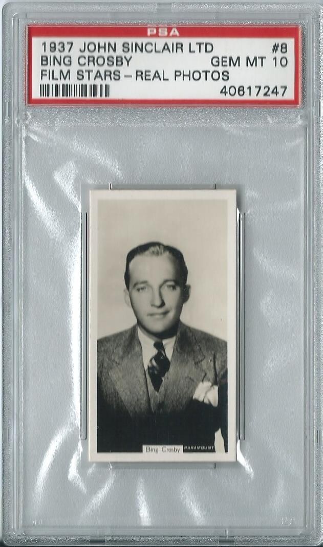 1937 John Sinclair Ltd. Film Stars #8 BING CROSBY PSA 10 GEM MT Pop. 1/1 1937 John Sinclair Ltd. Film Stars #8 BING CROSBY PSA 10 GEM MT Pop. 1/1
