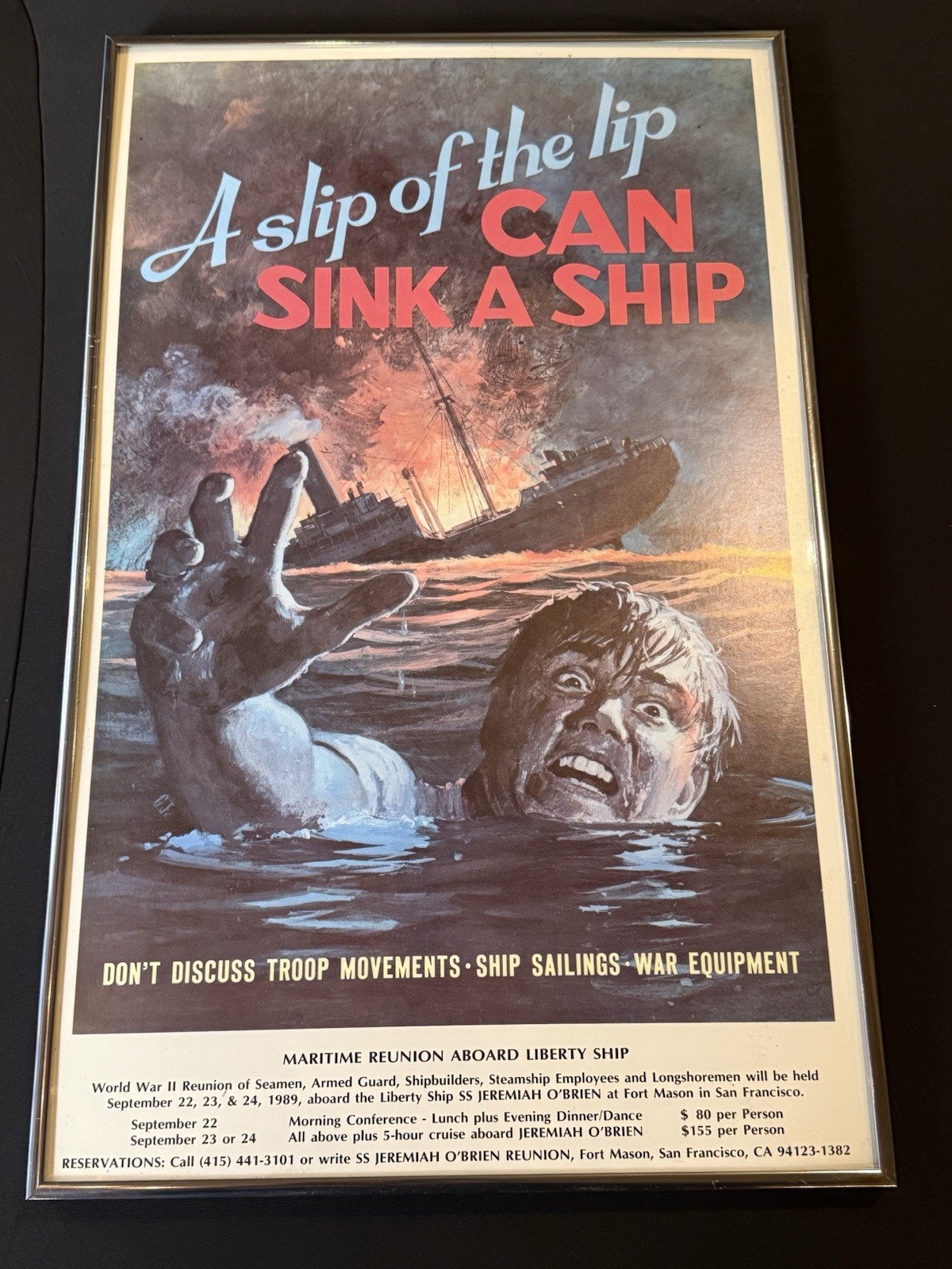 Vintage 1989 WWII Maritime Reunion Liberty Ship SS JEREMIAH O'BRIEN Poster Read 