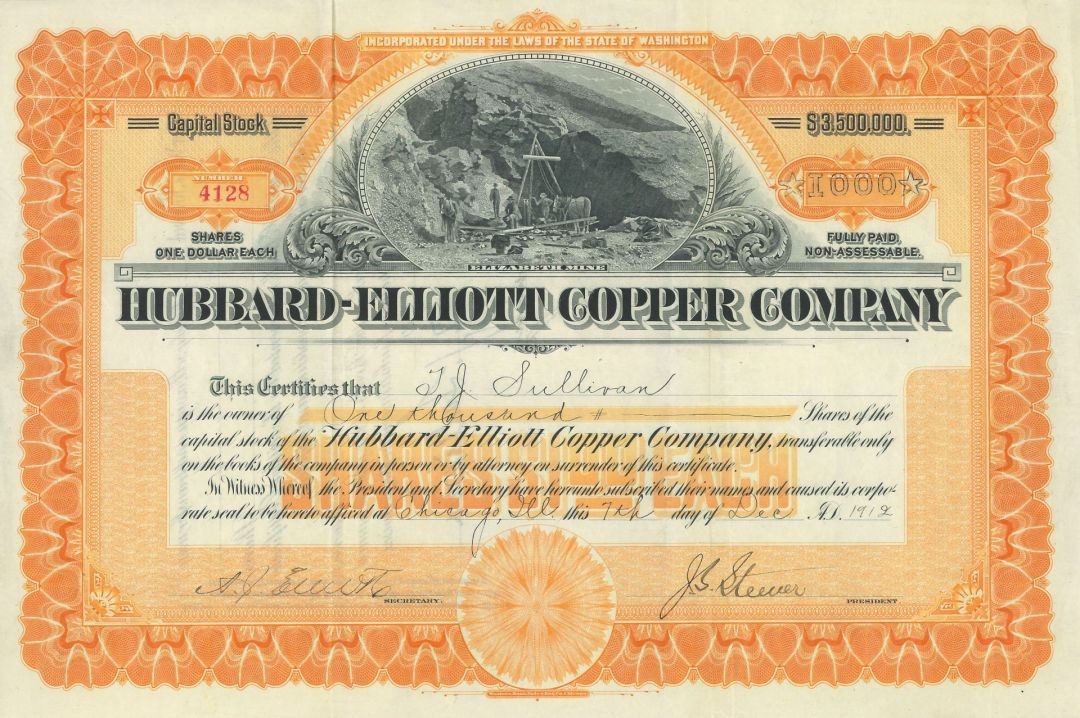 Hubbard-Elliott Copper Company - Elizabeth Mine - 1911-1913 dated Alaska and W