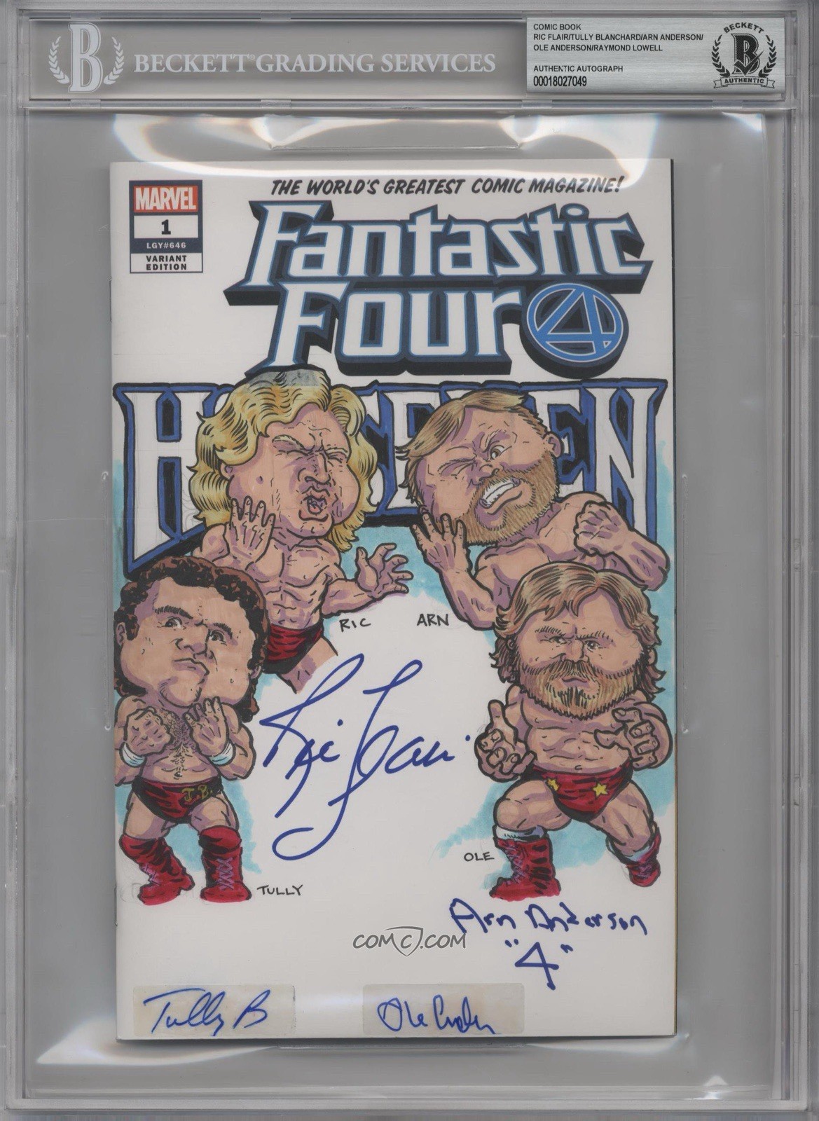 FANTASTIC 4 RIC FLAIR OLE ANDERSON ARN ANDERSON TULLY AUTO ORIGINAL ART 1/1 BAS