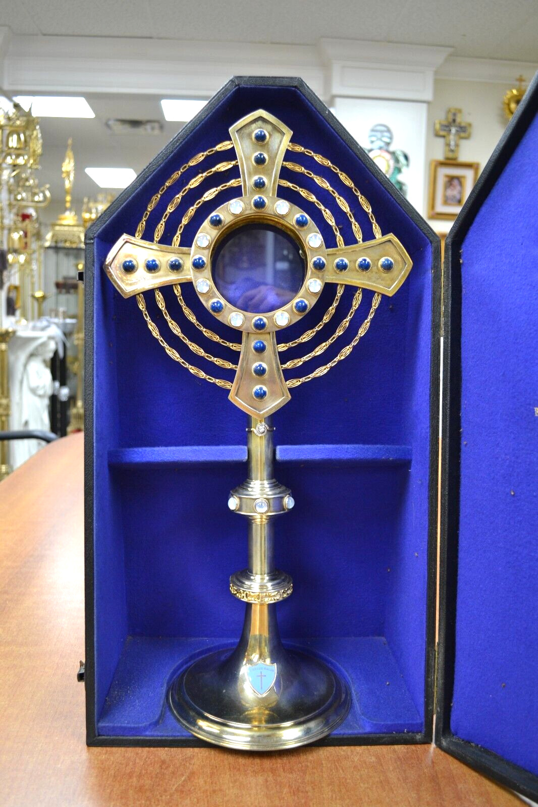 Nice Older Antique Sterling Silver Monstrance w/ Blue Stones, NO LUNA (AH100) Nice Older Antique Sterling Silver Monstrance w/ Blue Stones, NO LUNA (AH100)