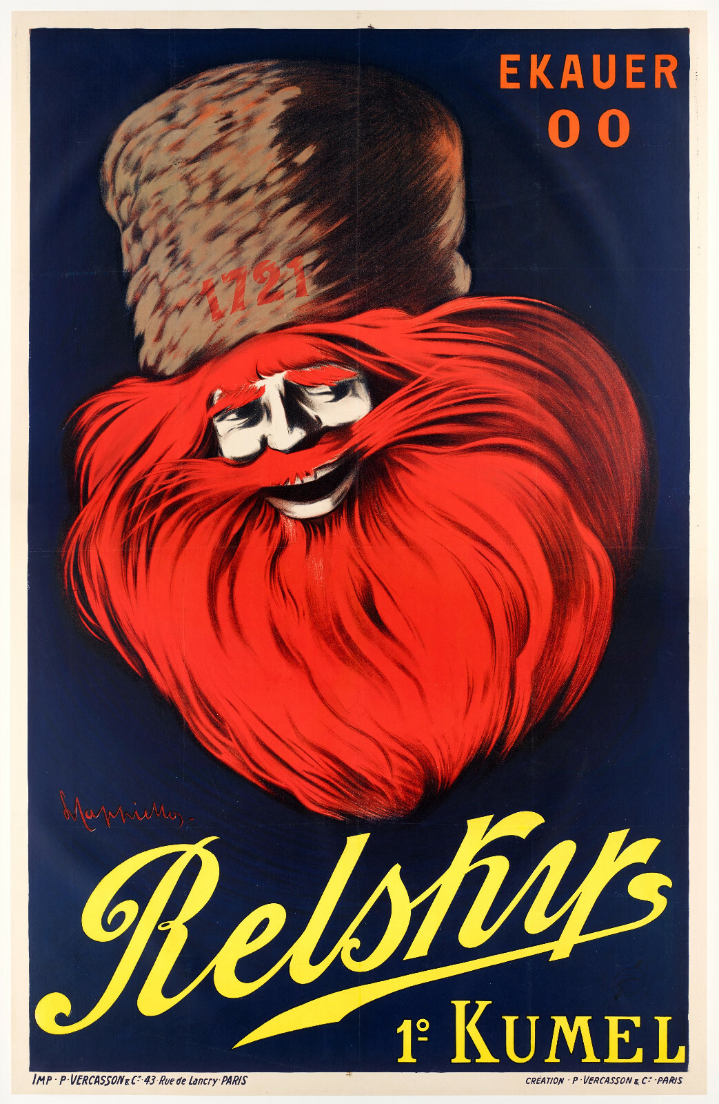 Rare Original Poster - XL - Cappiello - Vodka Relsky Kumel - Cossack Russia 1911 Rare Original Poster - XL - Cappiello - Vodka Relsky Kumel - Cossack Russia 1911
