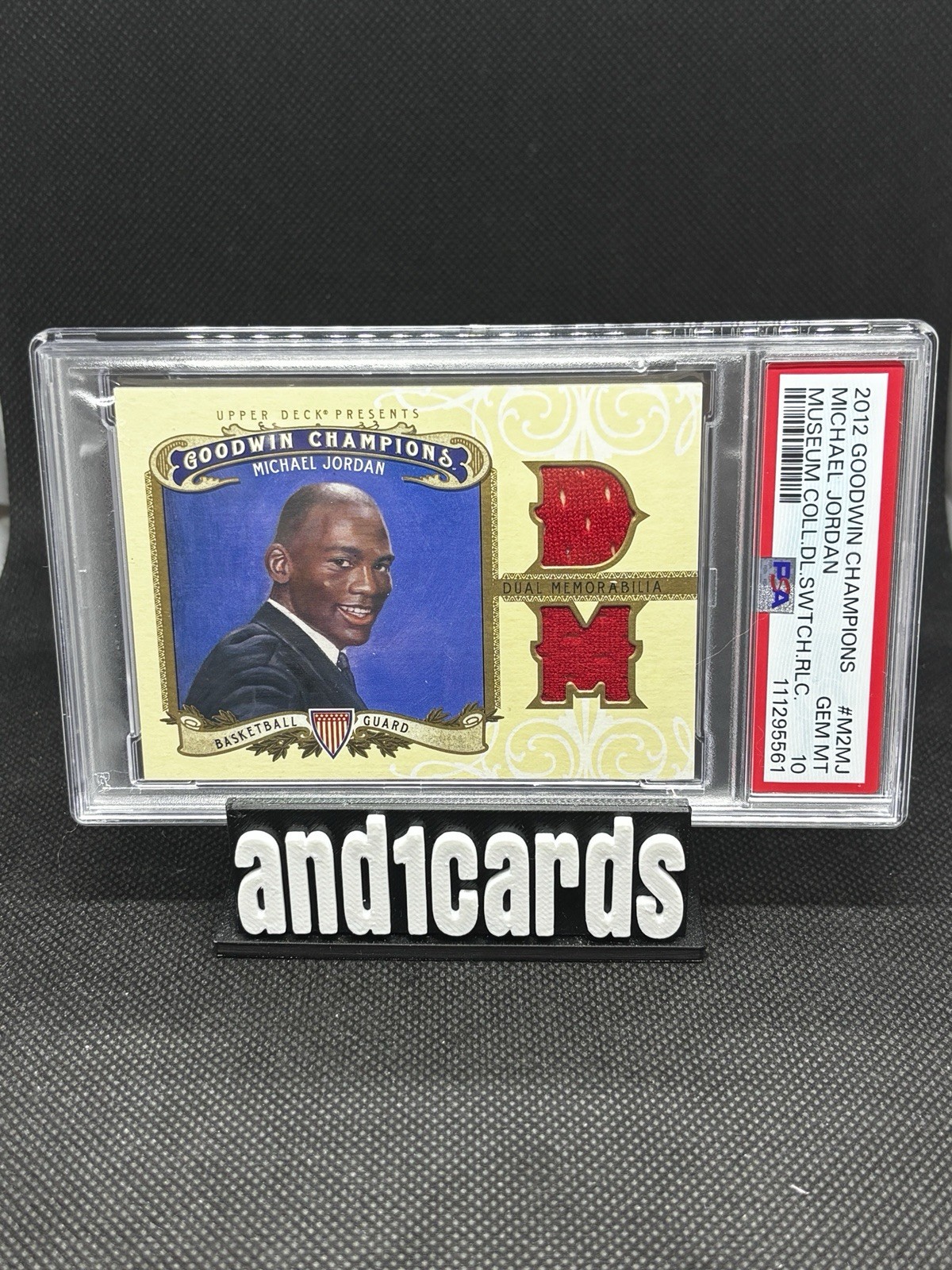 2012 GOODWIN CHAMPIONS DUAL MEMORABILIA #M2-MJ MICHAEL JORDAN PSA 10 POP 3 2012 GOODWIN CHAMPIONS DUAL MEMORABILIA #M2-MJ MICHAEL JORDAN PSA 10 POP 3