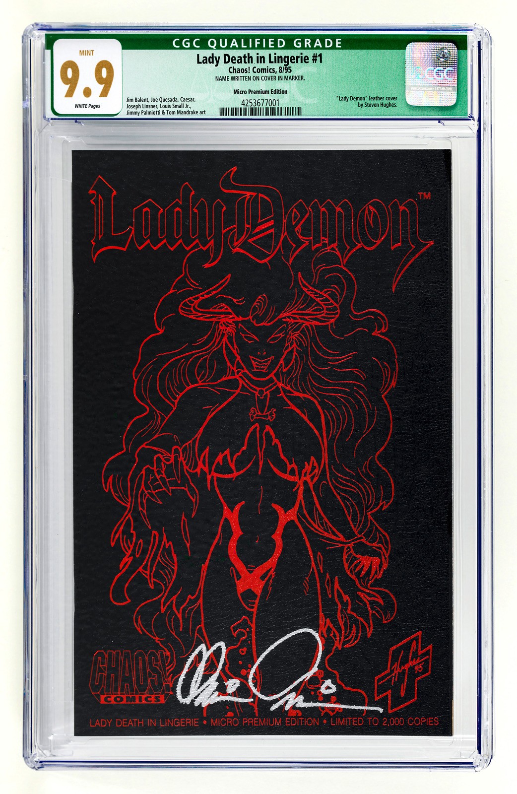 CHAOS COMICS - LADY DEATH IN LINGERIE MICRO PREM. LEATHER COVER SIGNED CGC 9.9 CHAOS COMICS - LADY DEATH IN LINGERIE MICRO PREM. LEATHER COVER SIGNED CGC 9.9