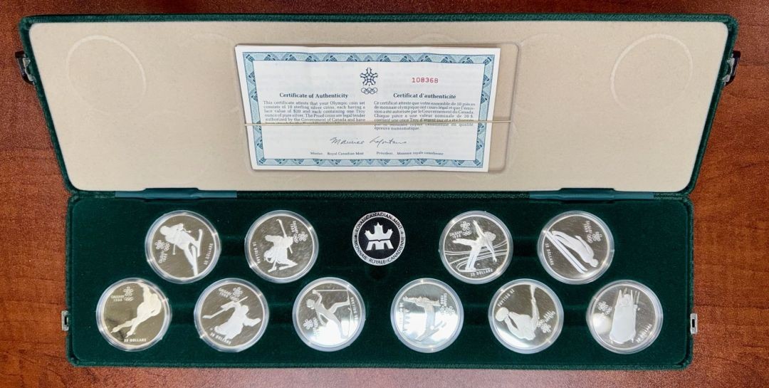 Silver Complete 10-Coin 1988 Calgary Winter Olympics Sterling Silver Set - Num Silver Complete 10-Coin 1988 Calgary Winter Olympics Sterling Silver Set - Num