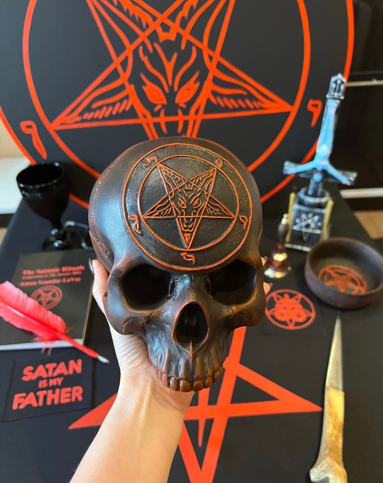 Baphomet Skull Anton LaVey Satanic Altar Decor Occult Sigil Leviathan Statue Baphomet Skull Anton LaVey Satanic Altar Decor Occult Sigil Leviathan Statue