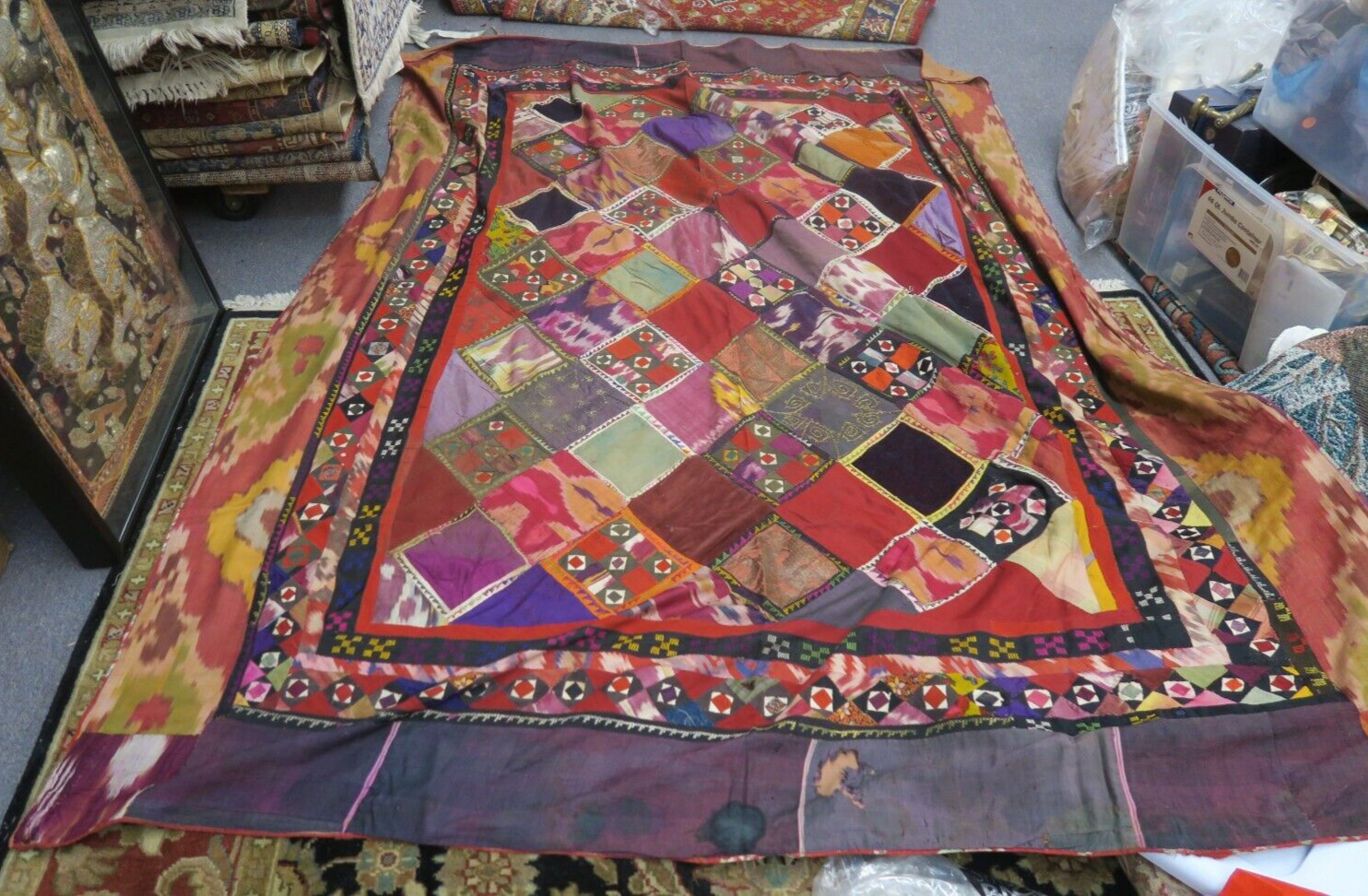 Antique 19th Russian Central Asian Uzbek Suzani Ikat Patchwork Quilt 88 Antique 19th Russian Central Asian Uzbek Suzani Ikat Patchwork Quilt 88
