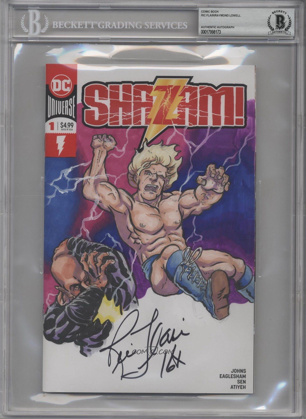 RIC FLAIR SHAZAM DC WCW WWF SIGNED AUTO ORIGINAL ART COMIC COVER 1/1 BAS