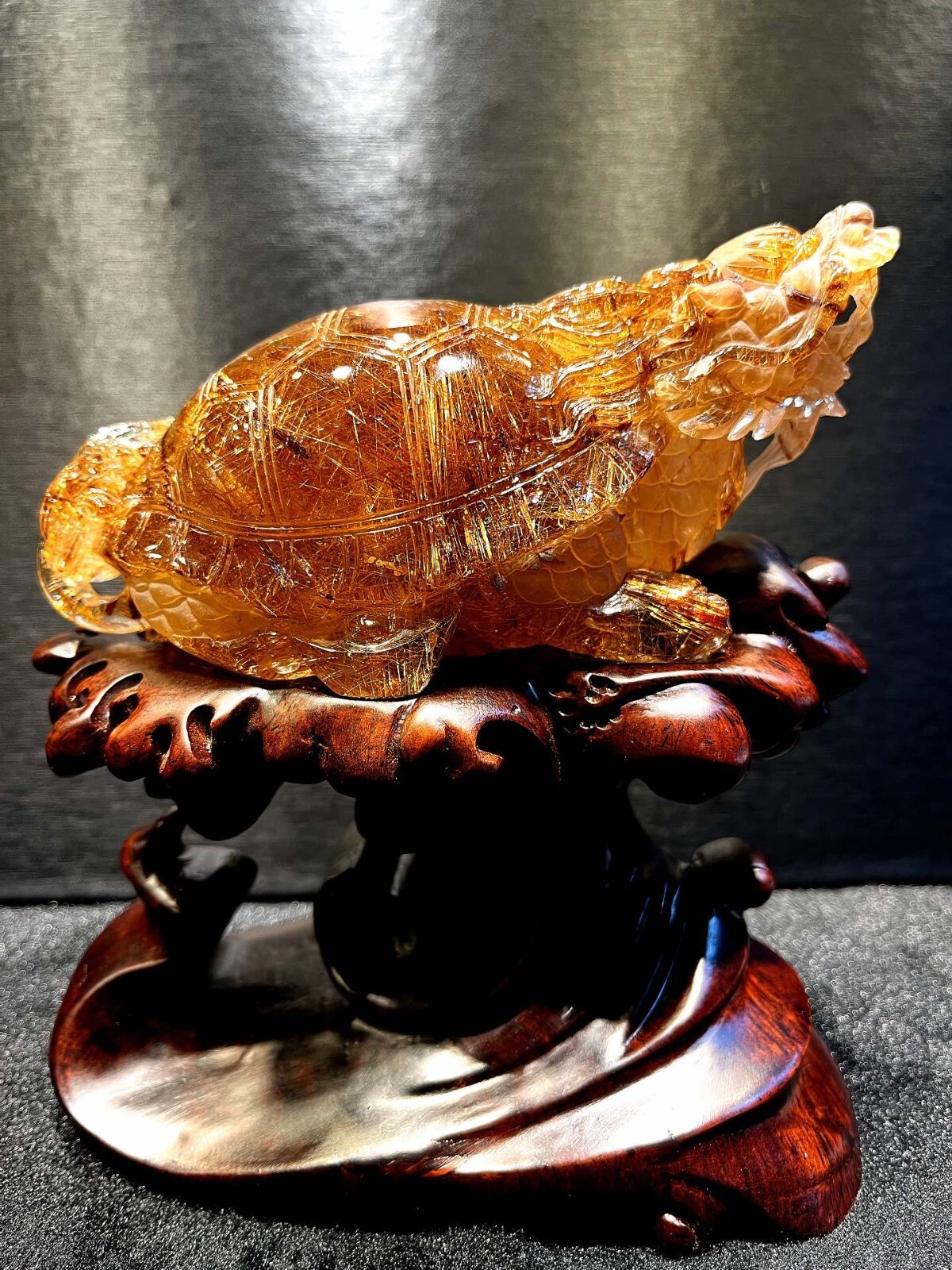 2.7LB Rare Natural Rutilated dragon turtle Quartz  Mineral specimen Decor+base