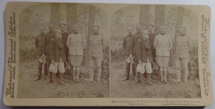 (C)1898 Teddy Roosevelt (Now NY Gov VP Candte) & Officers Span Am War Stereocard