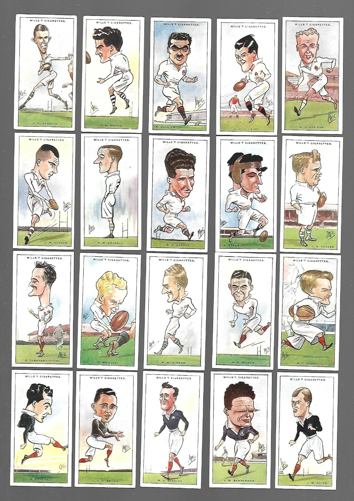 CIGARETTE CARDS. Wills Tobacco. RUGBY INTERNATIONALS. (1929). (Full Set of 50).