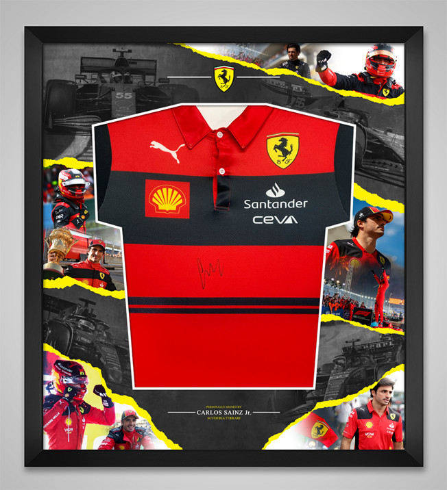 Carlos Sainz Jr. Signed Framed Ferrari Jersey FORMULA 1 AFTAL COA