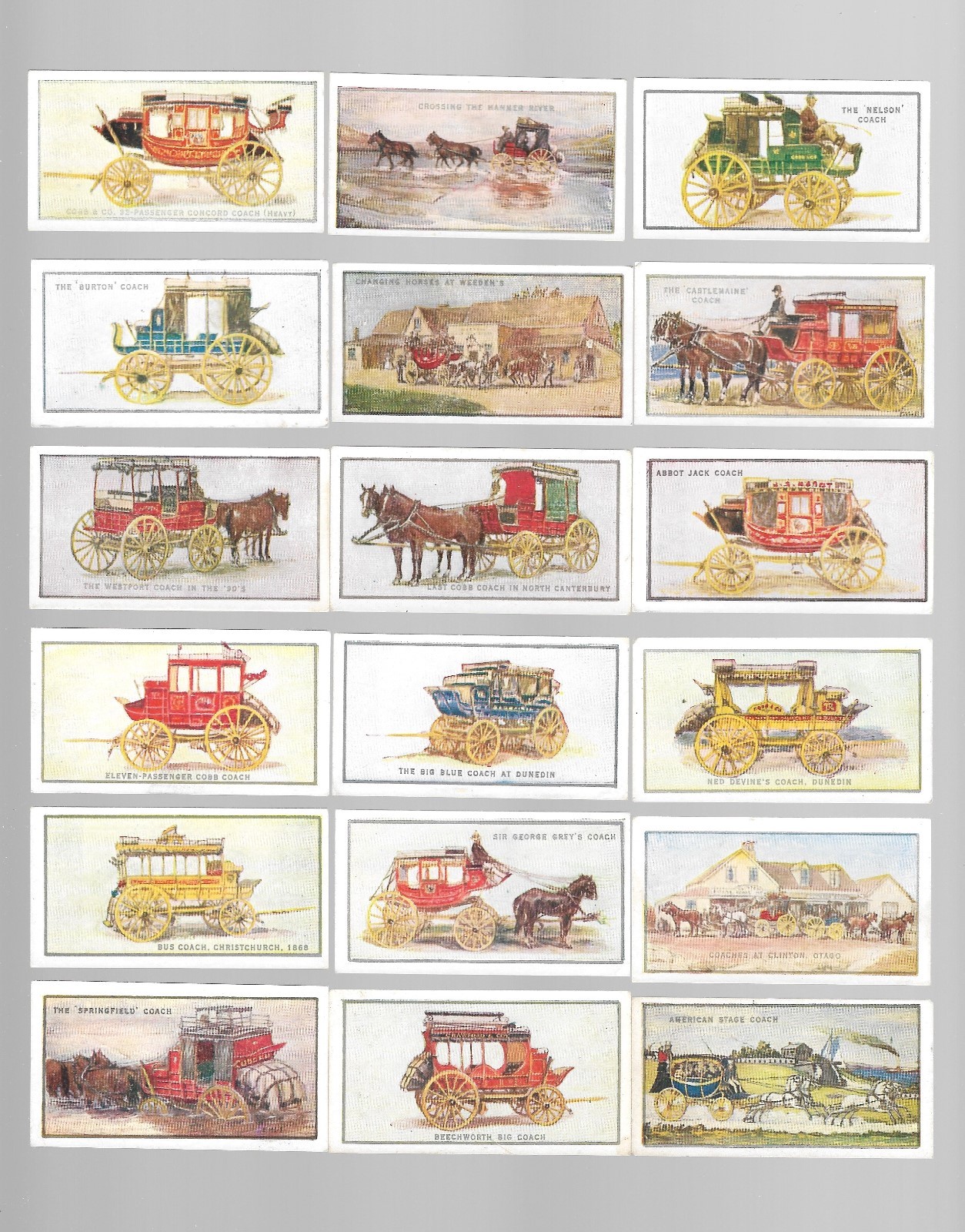CIGARETTE CARDS.Wills Tobacco (NZ).COACHES & COACHING DAYS.(1925).(Full Set 50)