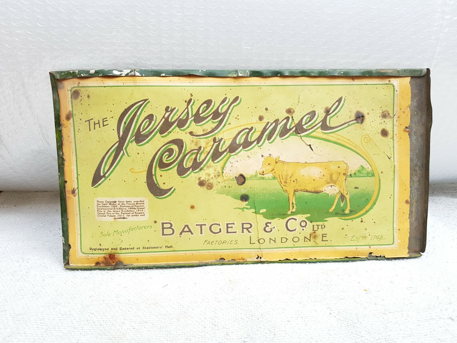 1920s Vintage Rare Batger Co The Jersey Caramel Estd 1748 Paper On Tin Sign