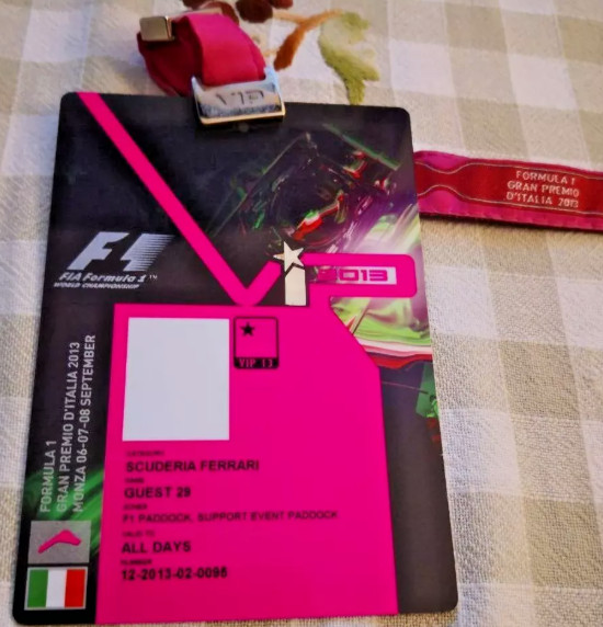 Formula 1 One VIP Paddock Pass Scuderia Ferrari Monza Italia 2013 EXCLUSIVE Formula 1 One VIP Paddock Pass Scuderia Ferrari Monza Italia 2013 EXCLUSIVE
