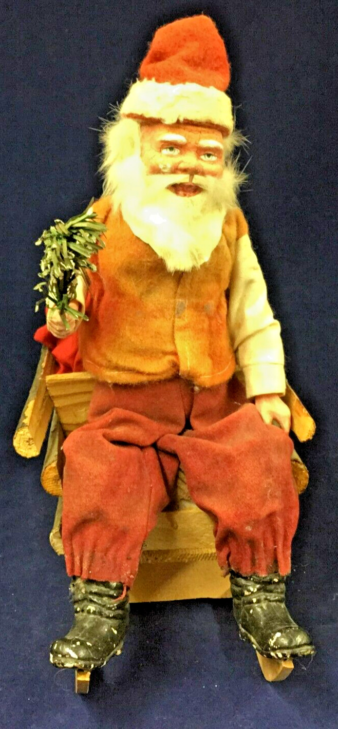 1920's Antique German Santa on Wood Sled with 14 Hand-carved Toys, Toy Bag 12 1920's Antique German Santa on Wood Sled with 14 Hand-carved Toys, Toy Bag 12