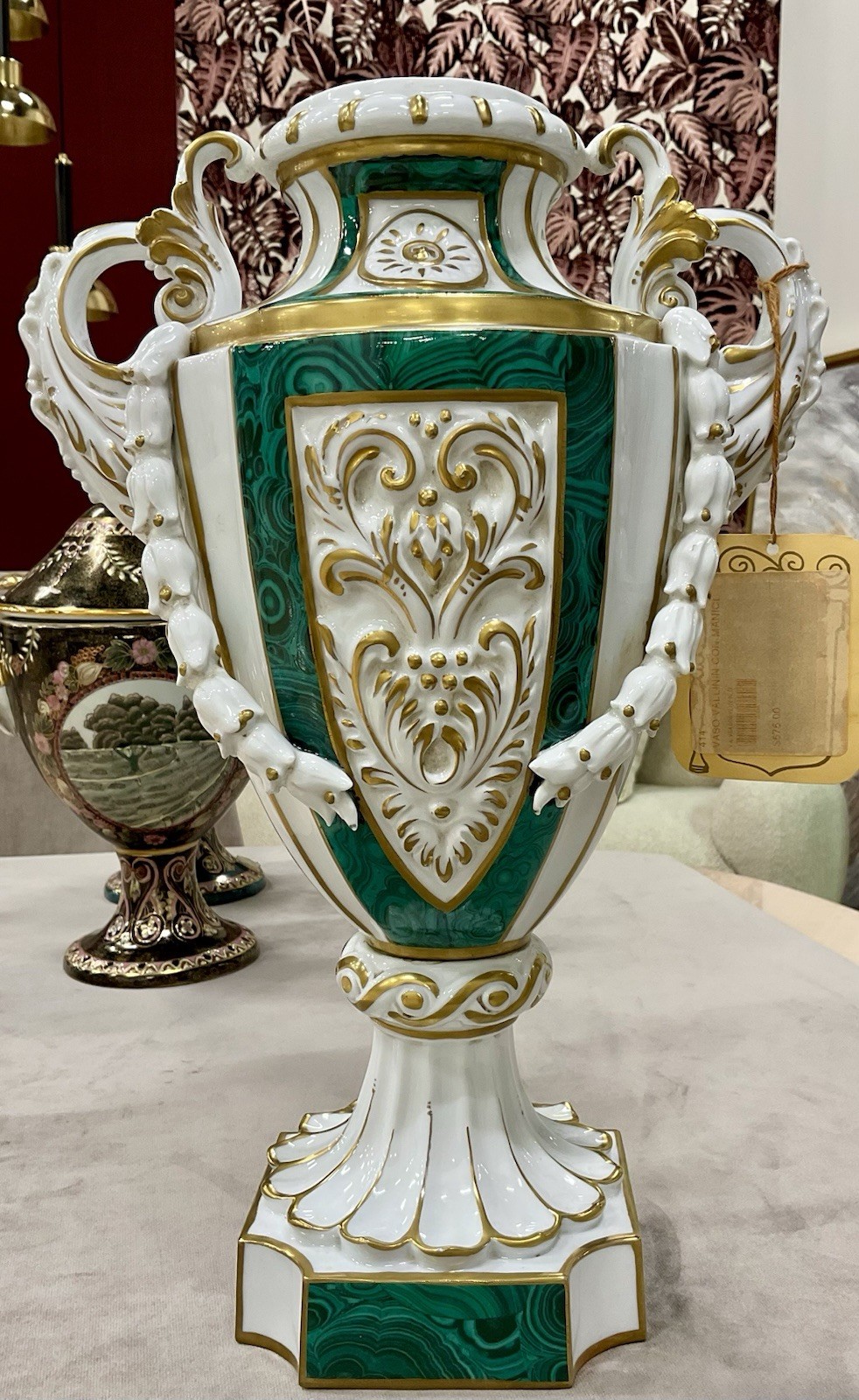 Tiche Milano Italian Porcelain Urn Vase Valentin Malachite Green Gold 15 Tiche Milano Italian Porcelain Urn Vase Valentin Malachite Green Gold 15