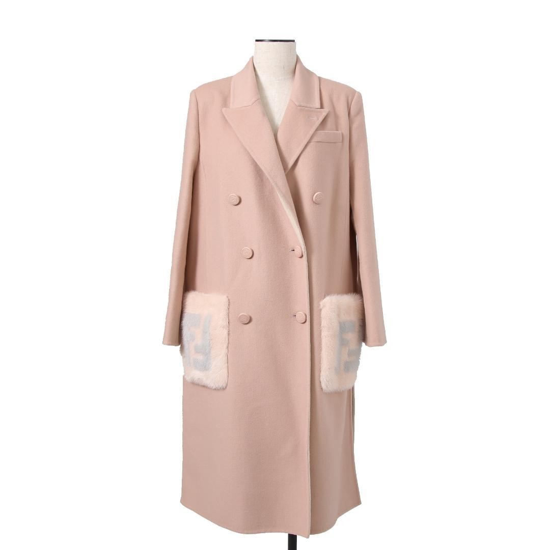 Fendi Super Vhtf Ff Logo Mink Pocket Cashmere 100 Double Coat Women Rare Luxury Fendi Super Vhtf Ff Logo Mink Pocket Cashmere 100 Double Coat Women Rare Luxury