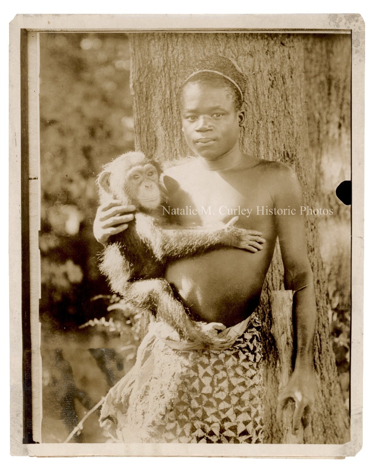 1920s Enslaved African Man Ota Benga & Chimp NYC Zoo Press Photo