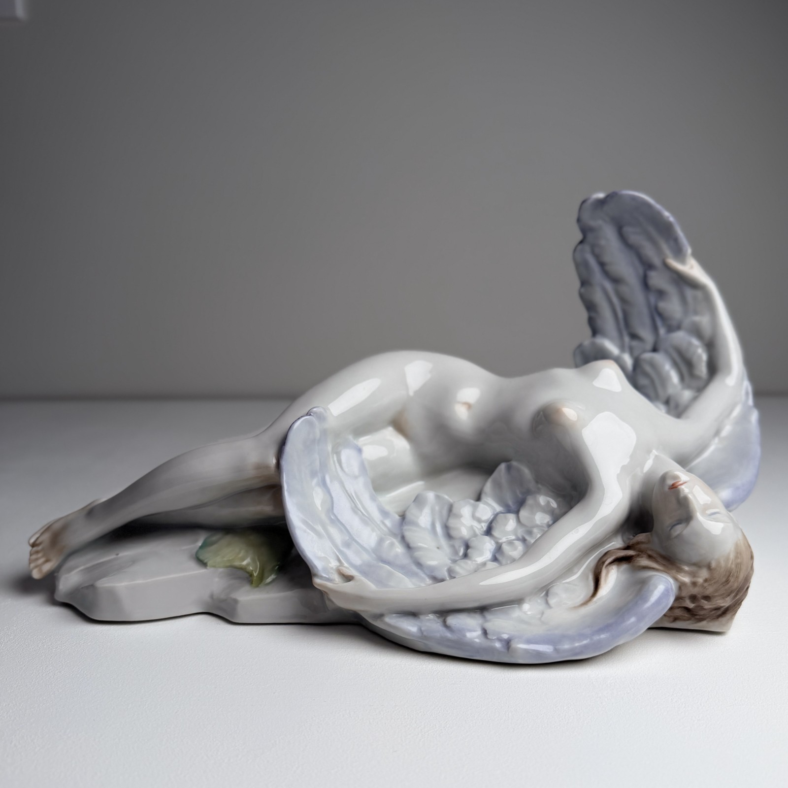 Herend Hungary Large Porcelain Figurine #15717 Reclining Nude Winged Angel Woman