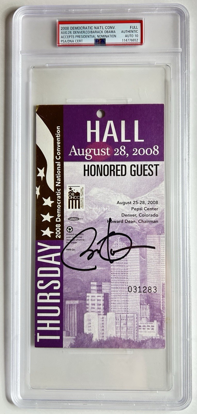Barack Obama Signed 2008 Democratic National Convention Ticket PSA/DNA 10 Auto