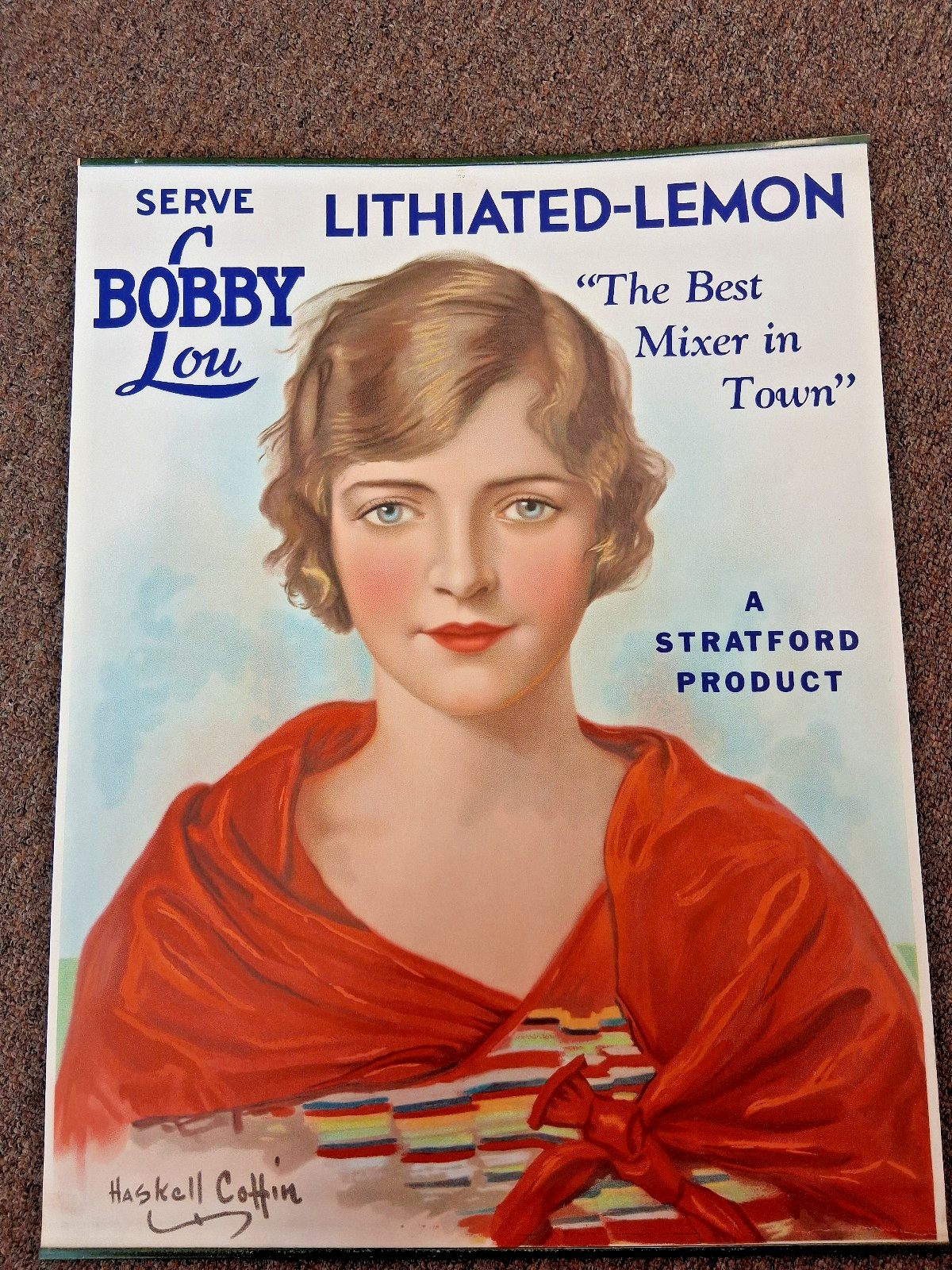 1920's Serve Bobby Lou Lithiated- Lemon (Coffin Girls) Soda Pop Advertising Sign 1920's Serve Bobby Lou Lithiated- Lemon (Coffin Girls) Soda Pop Advertising Sign