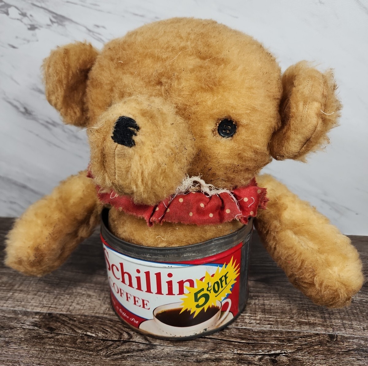 ☆Vintage☆ ~ (BEAR 1953 McCormick) •SCHILLING COFFEE Tin Container RED 5”~ ☆RARE☆