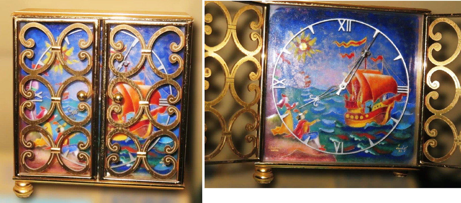 Imhof Swiss Cloisonne Enamel Desk Clock 15 Jewels Manual Wind 11.5 × 5cm Vintage Imhof Swiss Cloisonne Enamel Desk Clock 15 Jewels Manual Wind 11.5 × 5cm Vintage