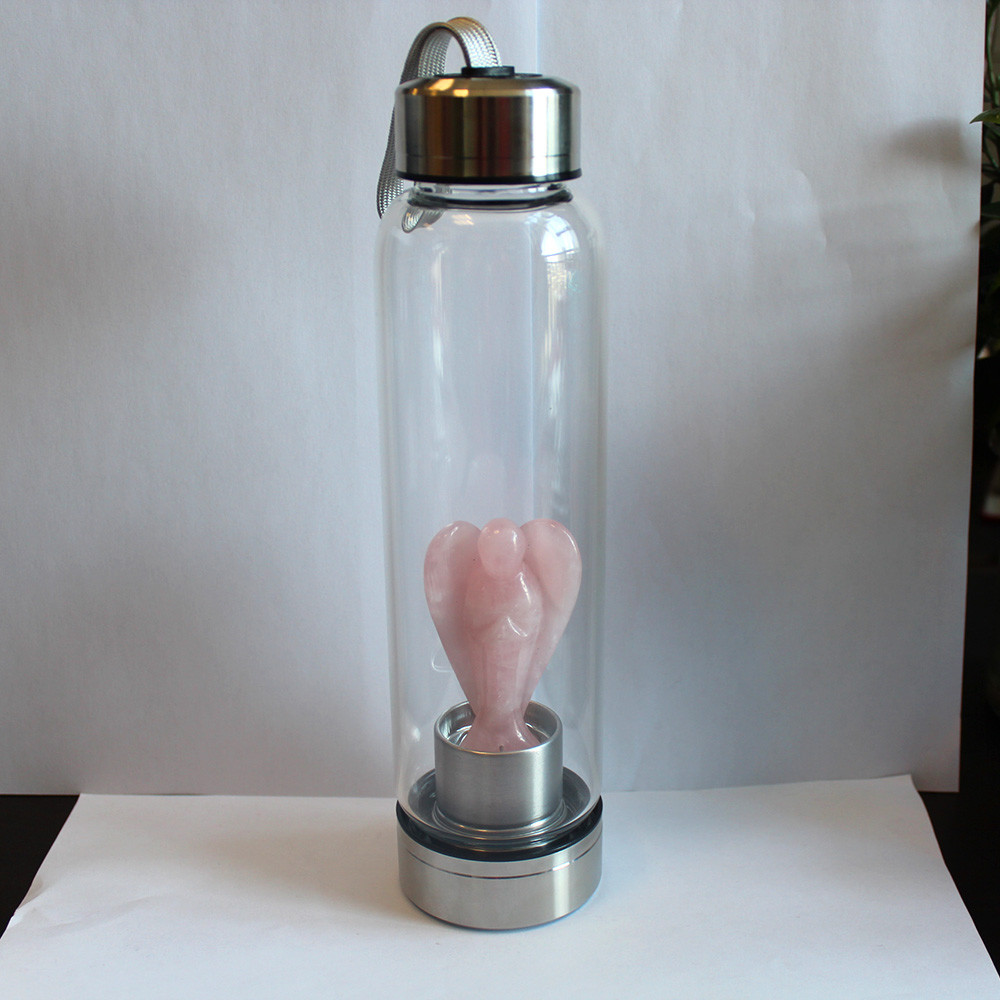 Natural Crystal Quartz Angel Healing Water Bottle Point Wand Infused Elixir Cup
