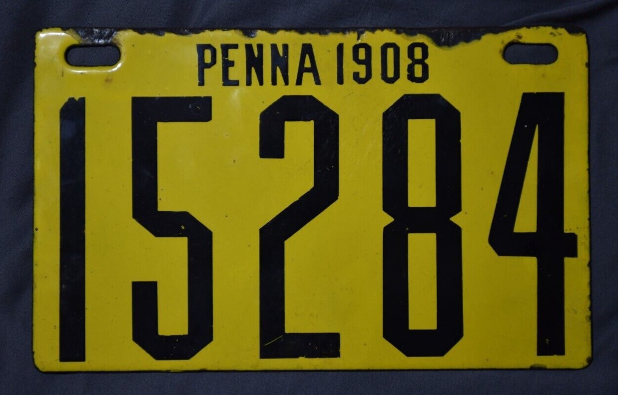 1908 PA License Plate #15284 Ing Rich Porcelain Enamel Beaver Falls Pennsylvania 1908 PA License Plate #15284 Ing Rich Porcelain Enamel Beaver Falls Pennsylvania