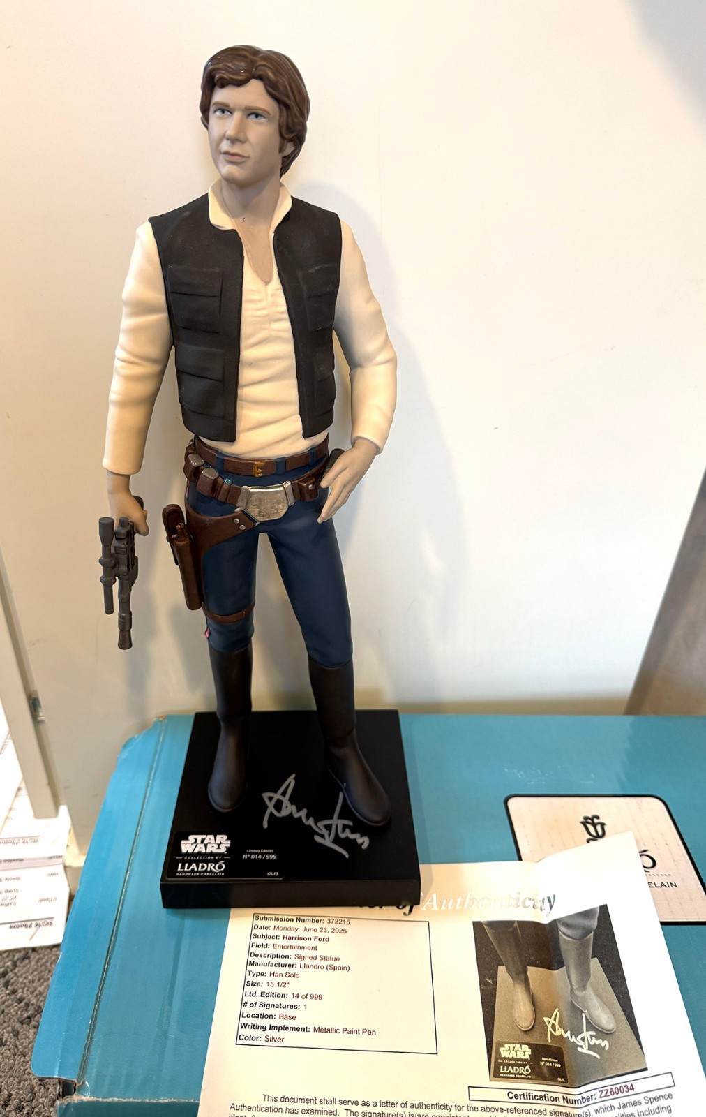 Signed JSA Star Wars Harrison Ford HAN SOLO Lim Edition Porcelain Statue LLADRO' Signed JSA Star Wars Harrison Ford HAN SOLO Lim Edition Porcelain Statue LLADRO'