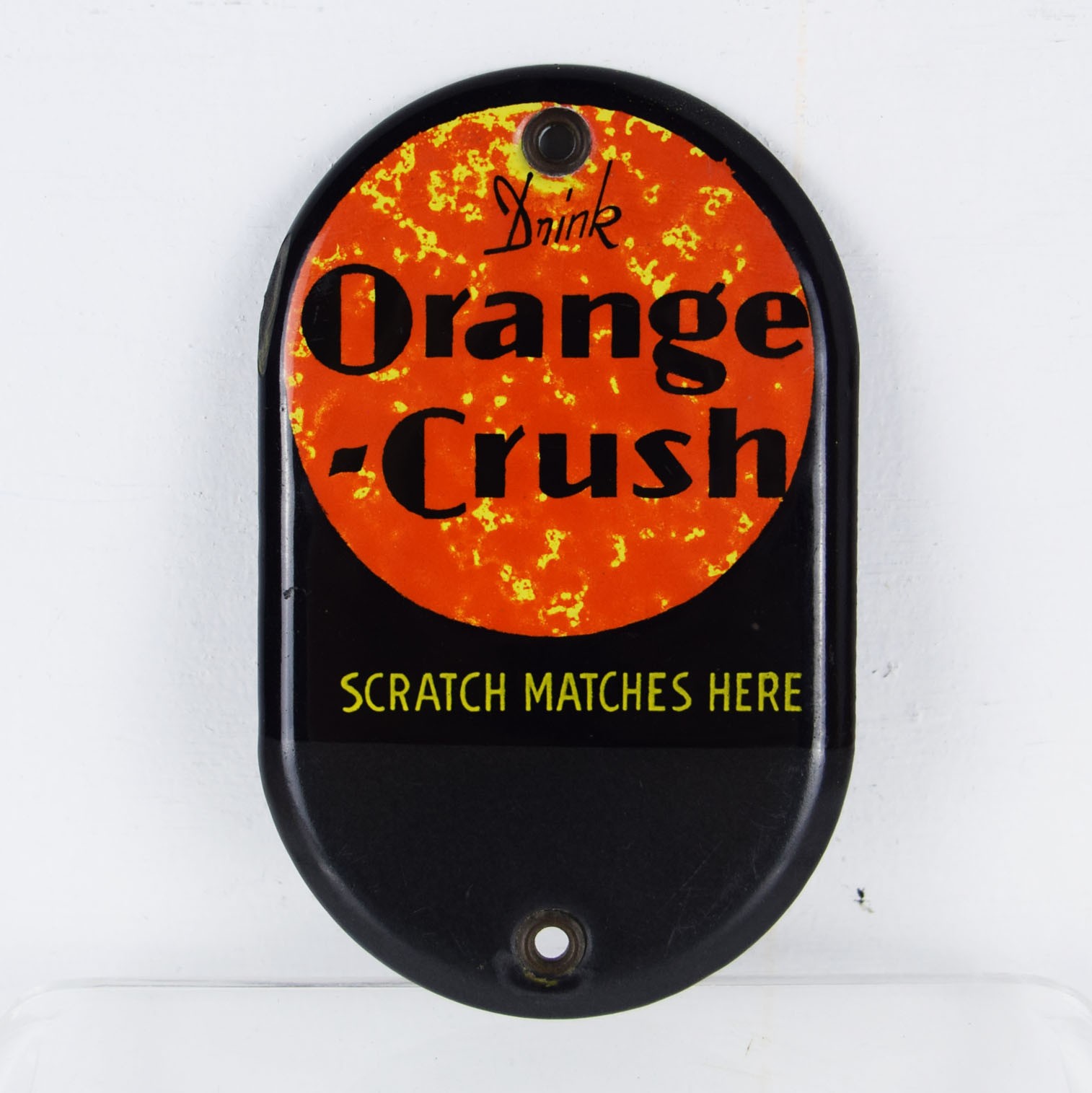 Rare Drink Orange Crush Porcelain Match Strike Sign 1940s - 5.5 Inches Tall