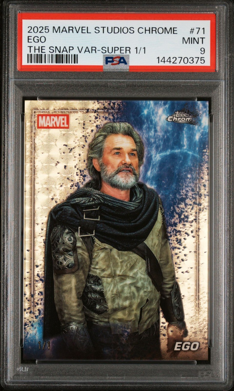 2025 Topps Chrome Marvel Studios Ego S-71 Superfractor 1/1 PSA 9 - Kurt Russell 2025 Topps Chrome Marvel Studios Ego S-71 Superfractor 1/1 PSA 9 - Kurt Russell
