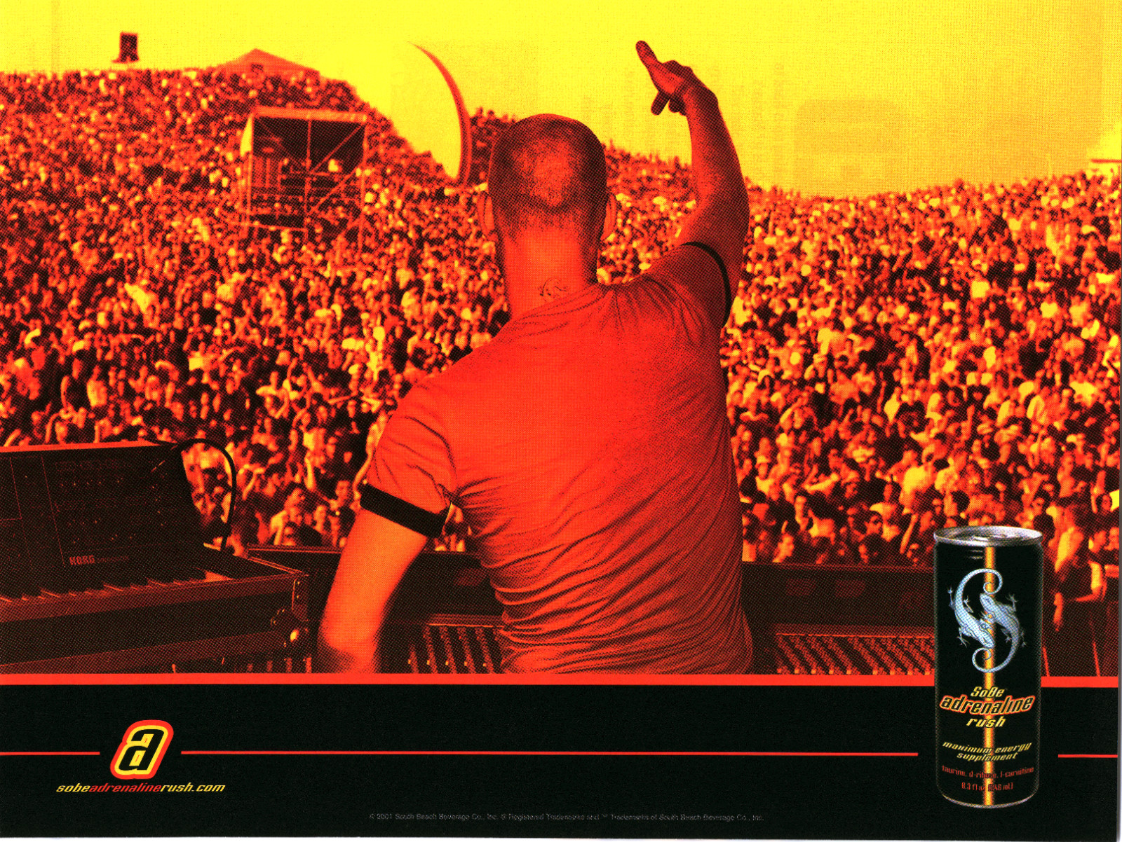 Sobe 2001 South Beach Beverage Adrenaline Rush Vintage Print Ad Music DJ Crowd