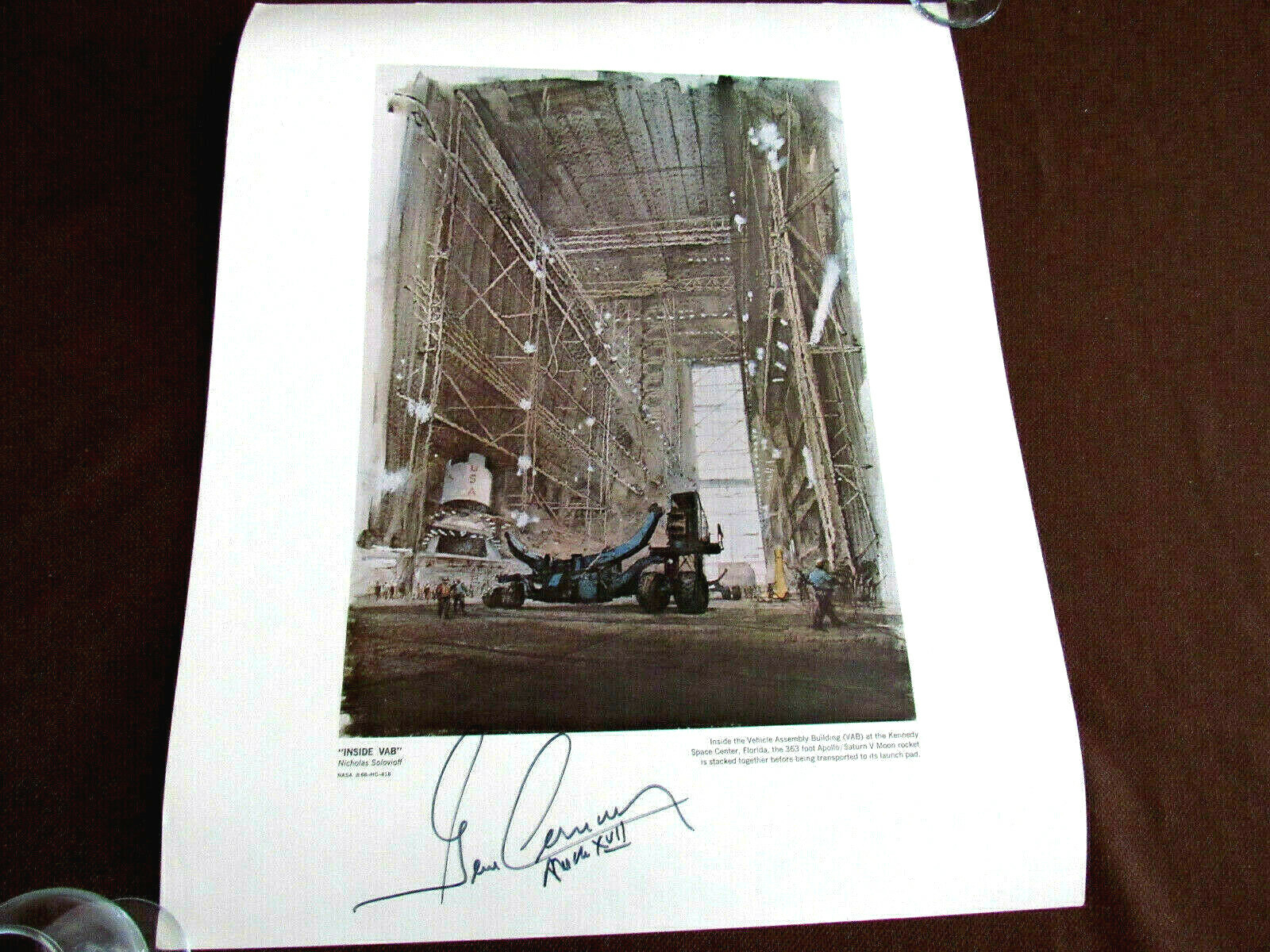 EUGENE GENE CERNAN APOLLO 17 NASA ASTRONAUT SIGNED AUTO VTG VAB 16x20 PRINT LTR