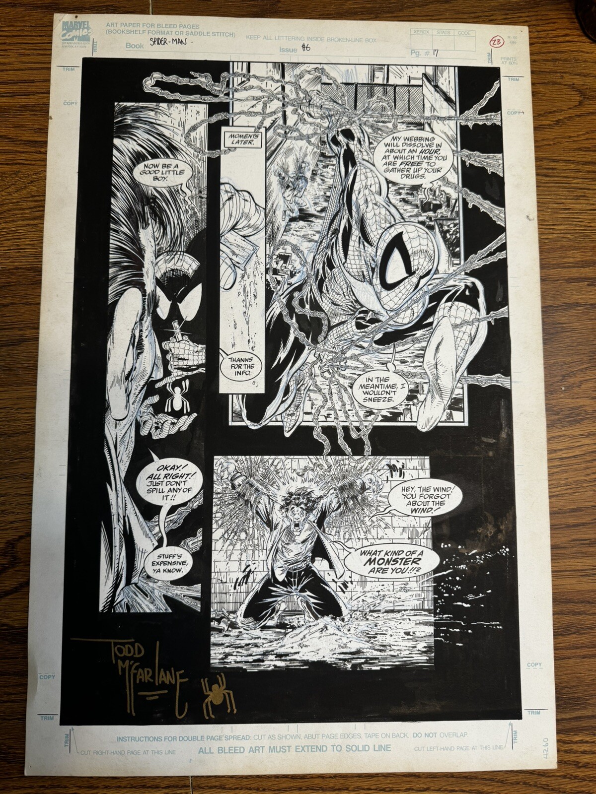 TODD McFARLANE ORIGINAL ART… SPIDER-MAN HOLDING COCAINE 